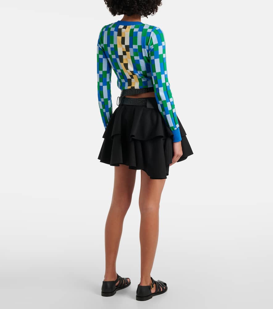 Loewe Belted Tiered Cotton Miniskirt In Black