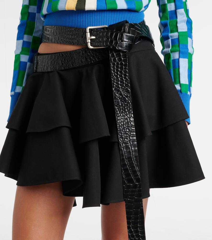Loewe Belted Tiered Cotton Miniskirt In Black