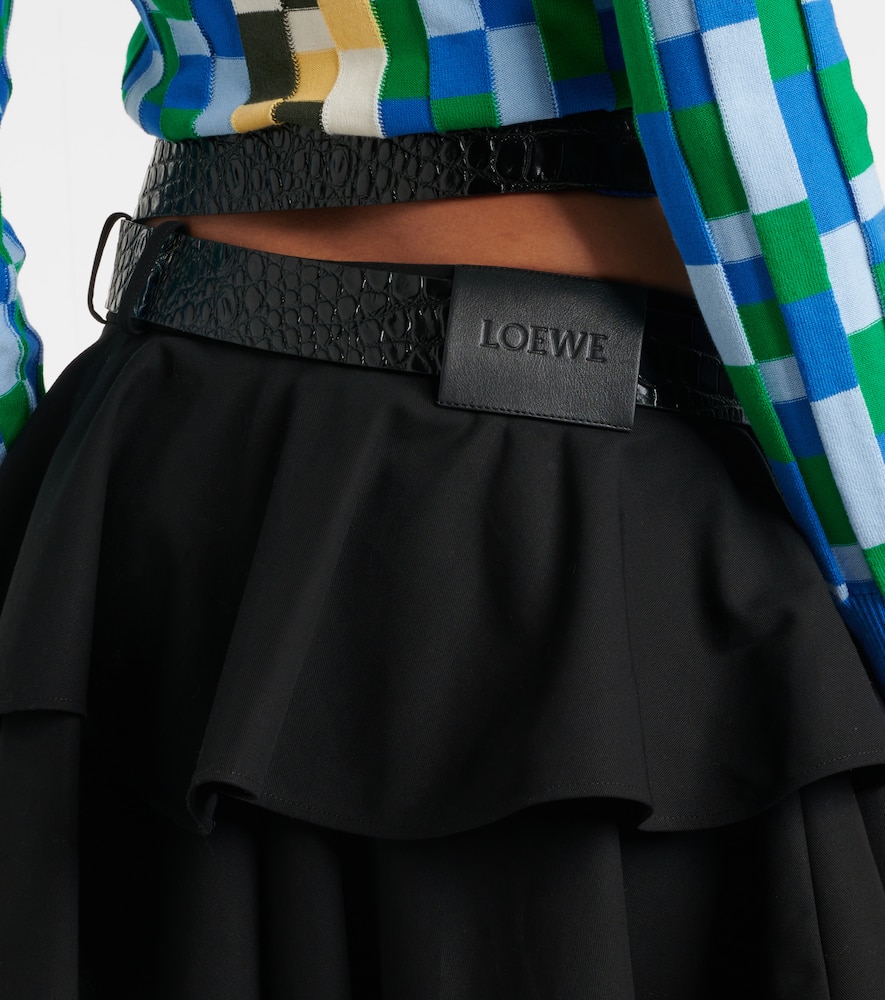 Loewe Belted Tiered Cotton Miniskirt In Black
