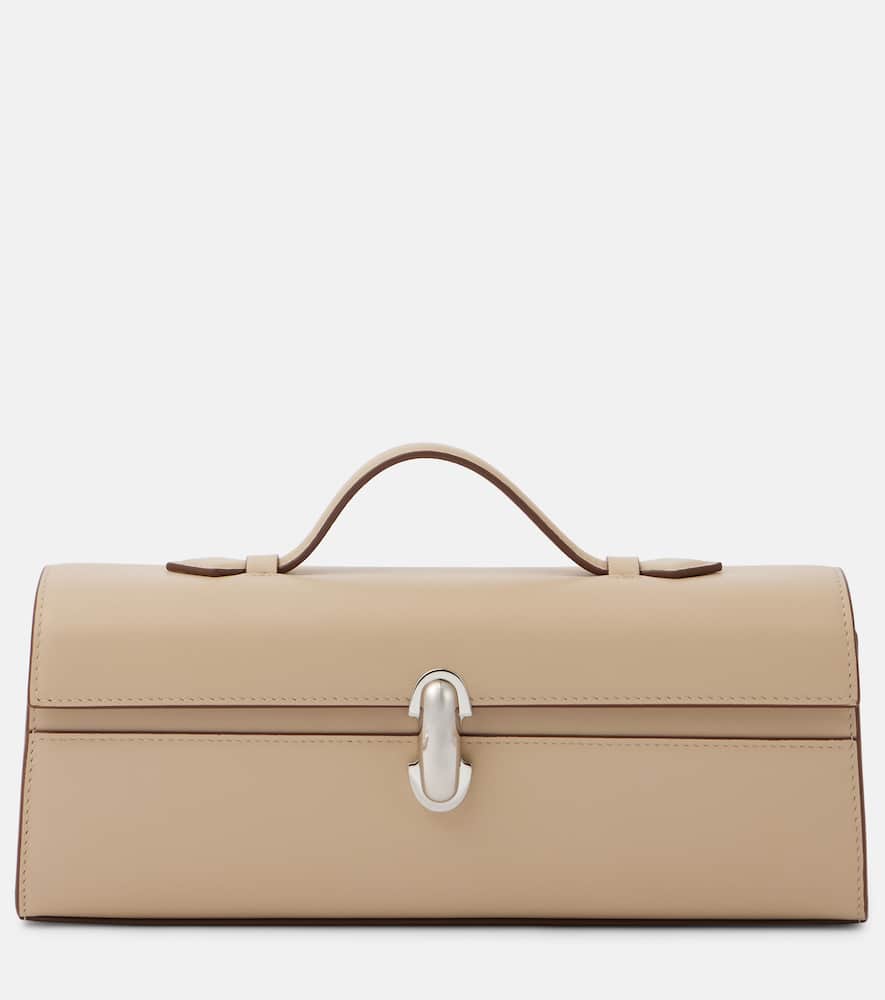 Savette Symmetry Pochette Slim Leather Tote Bag In Bone