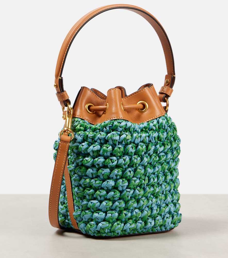 Valentino Vlogo Mini Embellished Raffia Bucket Bag In Multicoloured