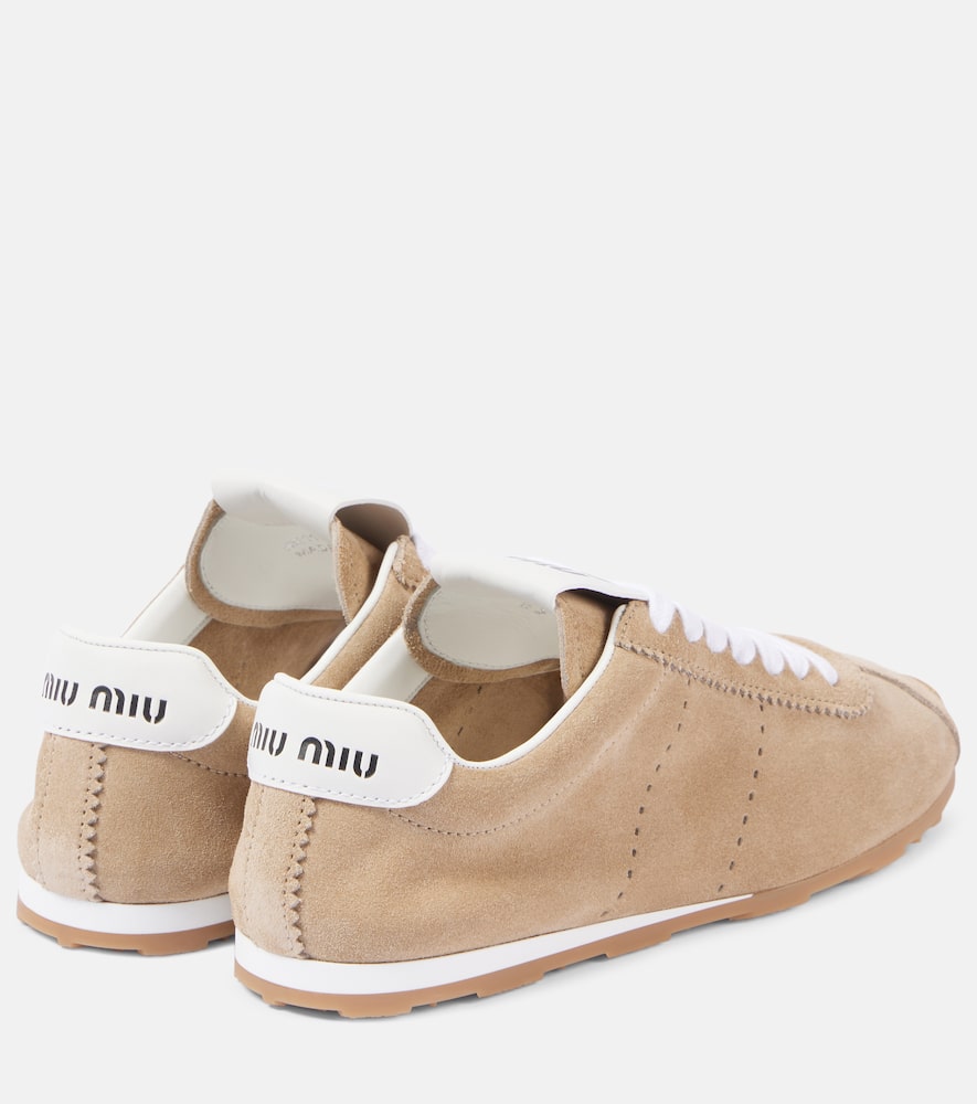 Miu Miu Suede Bicolor Retro Trainer Sneakers In Beige