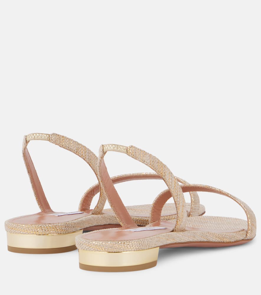 Aquazzura So Nude Woven Raffia And Metallic Leather Slingback Sandals In Gold