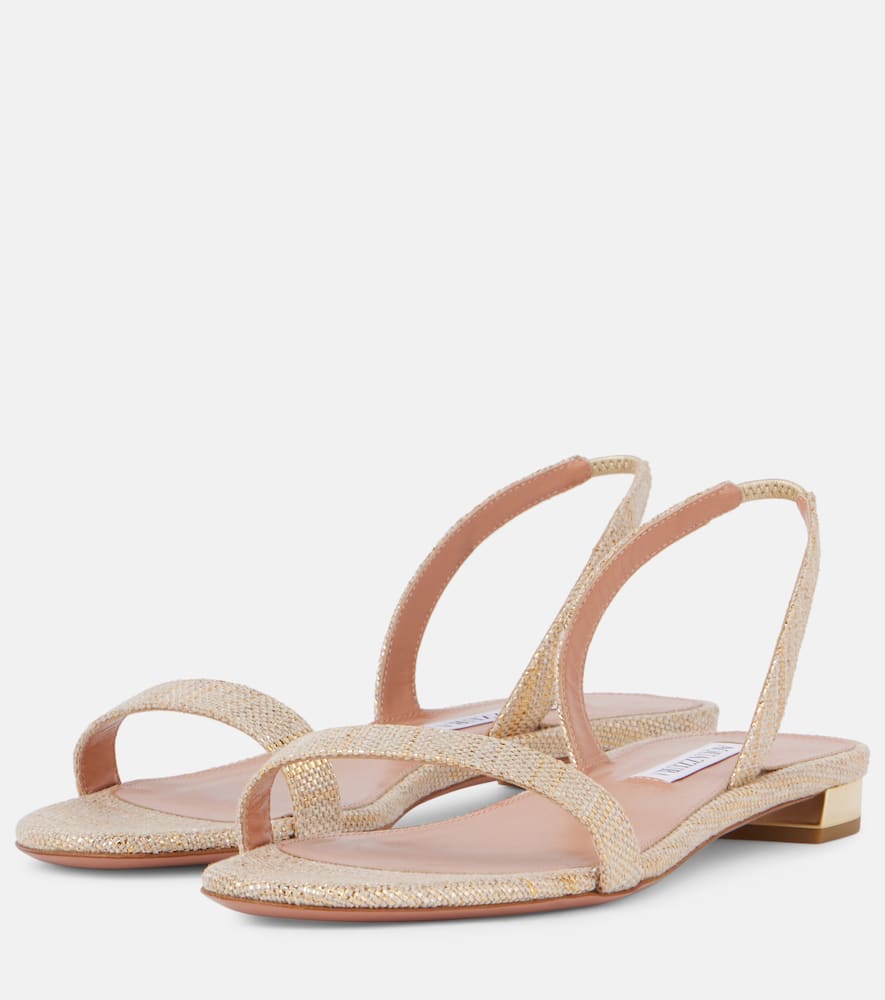 Aquazzura So Nude Woven Raffia And Metallic Leather Slingback Sandals In Gold