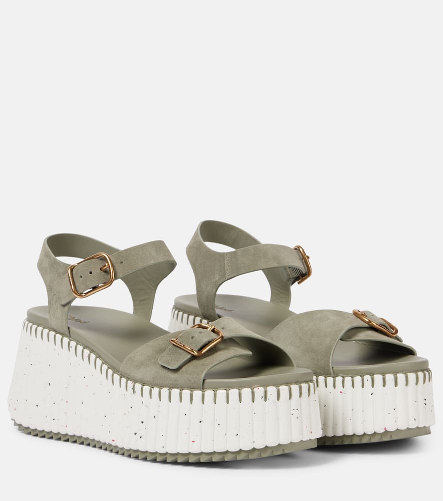 Chloé Nama Suede Platform Sandals In Green