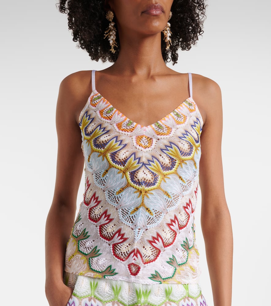 Missoni Lace Sleeveless Top With V-neck In Multi Blue, Pink Green White