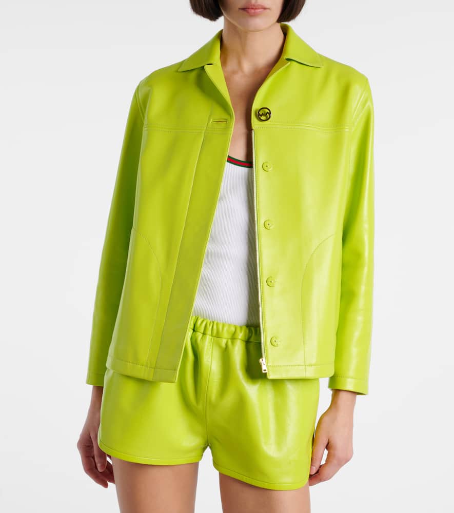 Gucci Interlocking G Leather Jacket In Green