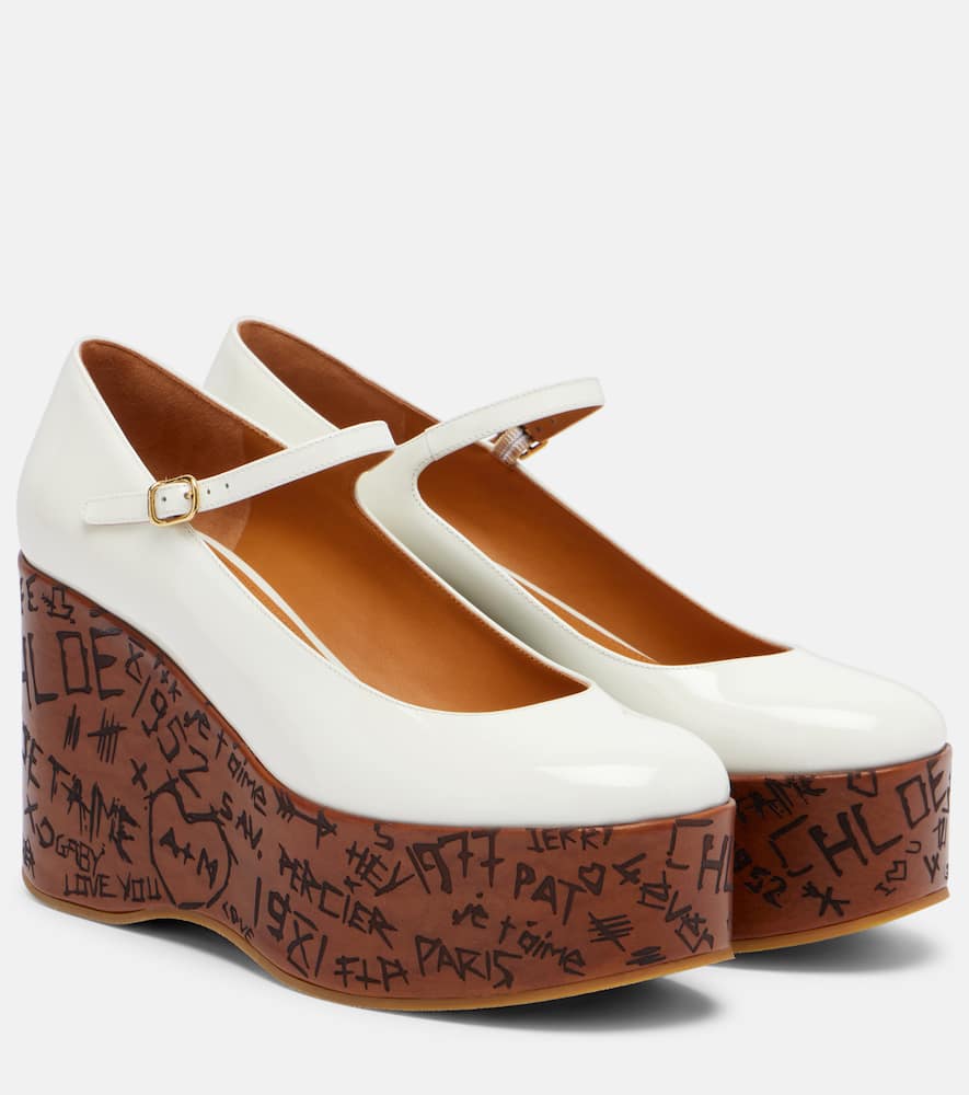 Chloé Maxime Leather Mary Jane Wedge Pumps In White