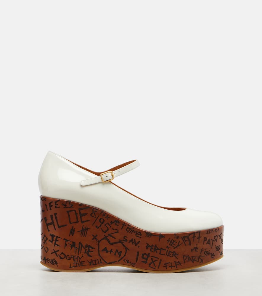Chloé Maxime Leather Mary Jane Wedge Pumps In White