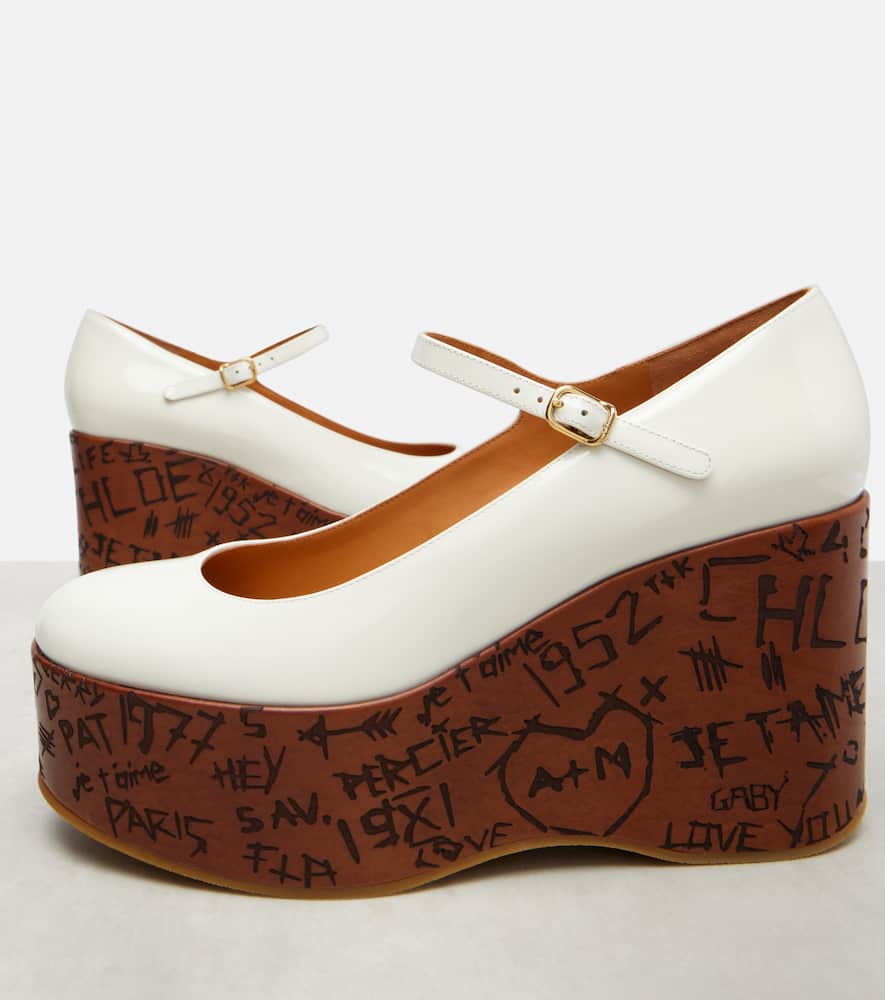 Chloé Maxime Leather Mary Jane Wedge Pumps In White