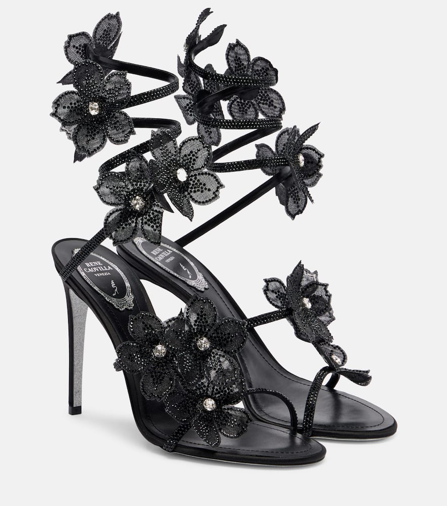 Floriane floral-appliqué satin sandals