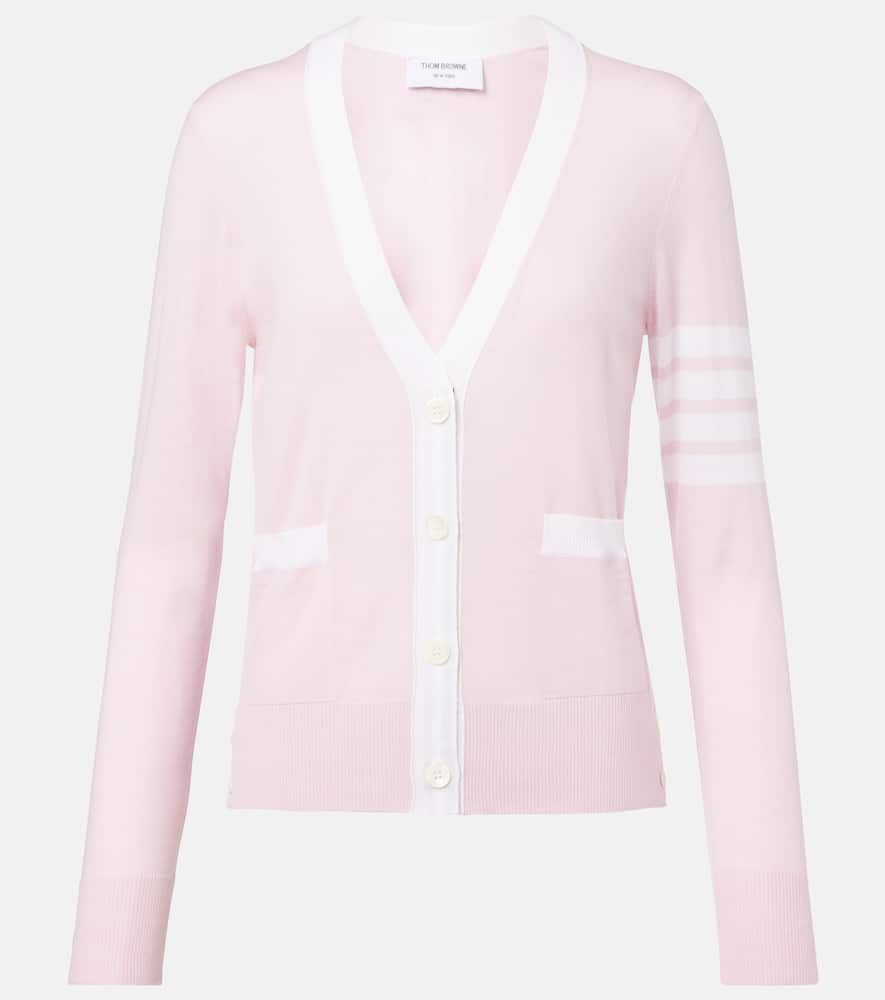 Thom Browne V-neck 4-bar Fine Merino Wool Cardigan In Pink