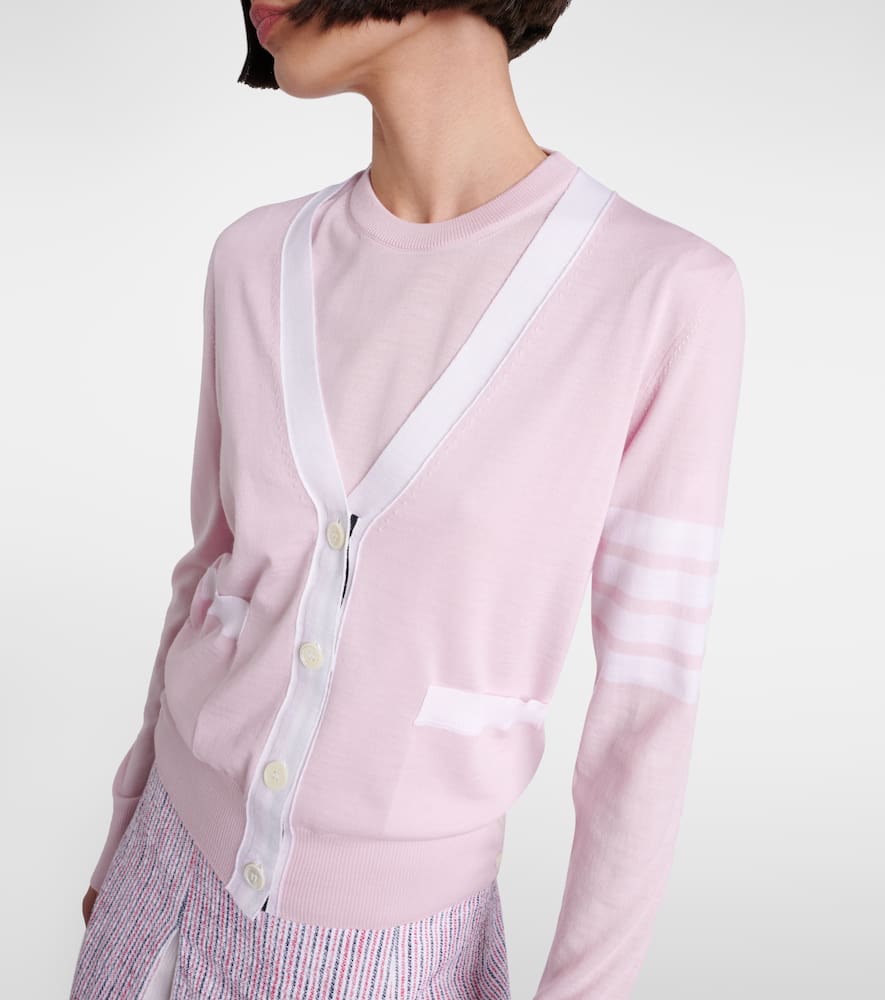 Thom Browne V-neck 4-bar Fine Merino Wool Cardigan In Pink