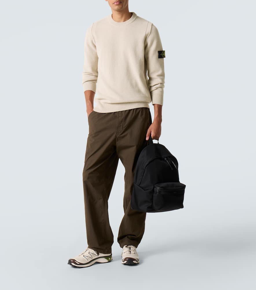 Stone Island Compass Patch Rib Virgin Wool Crewneck Sweater In White