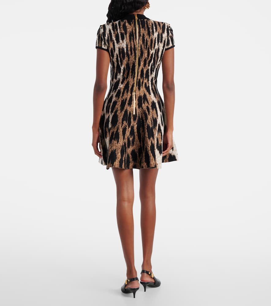 Balmain A-line Leopard Print Jacquard Dress In Black
