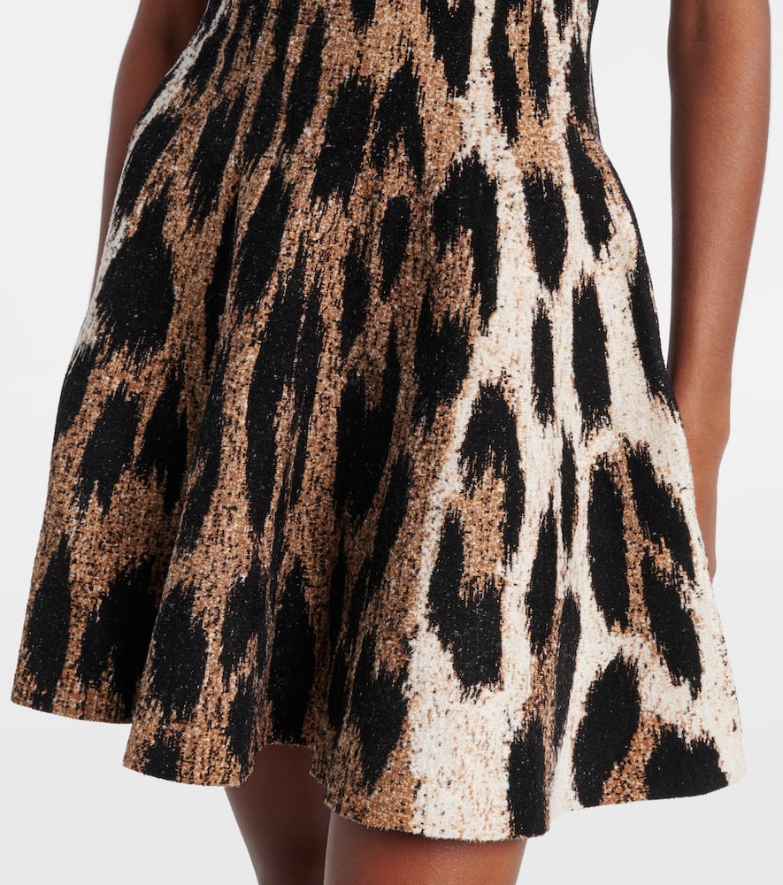 Balmain A-line Leopard Print Jacquard Dress In Black