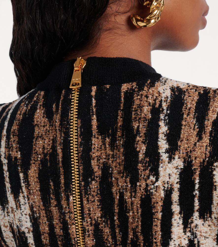 Balmain A-line Leopard Print Jacquard Dress In Black