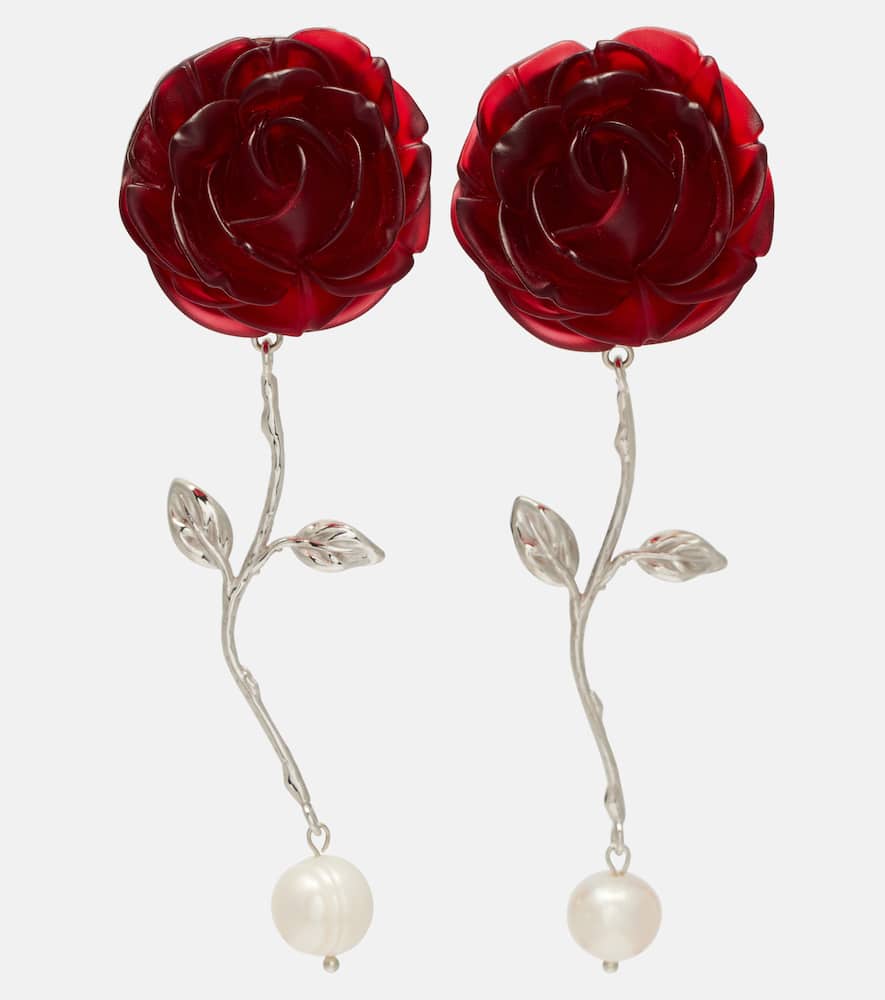 Magda Butrym Floral Drop Earrings With Freshwater Pearls In Red