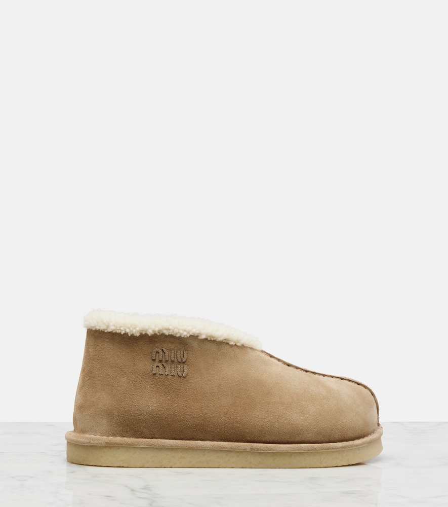  Miu Miu Miu Miu Shearling-lined Suede Ankle Boots 
