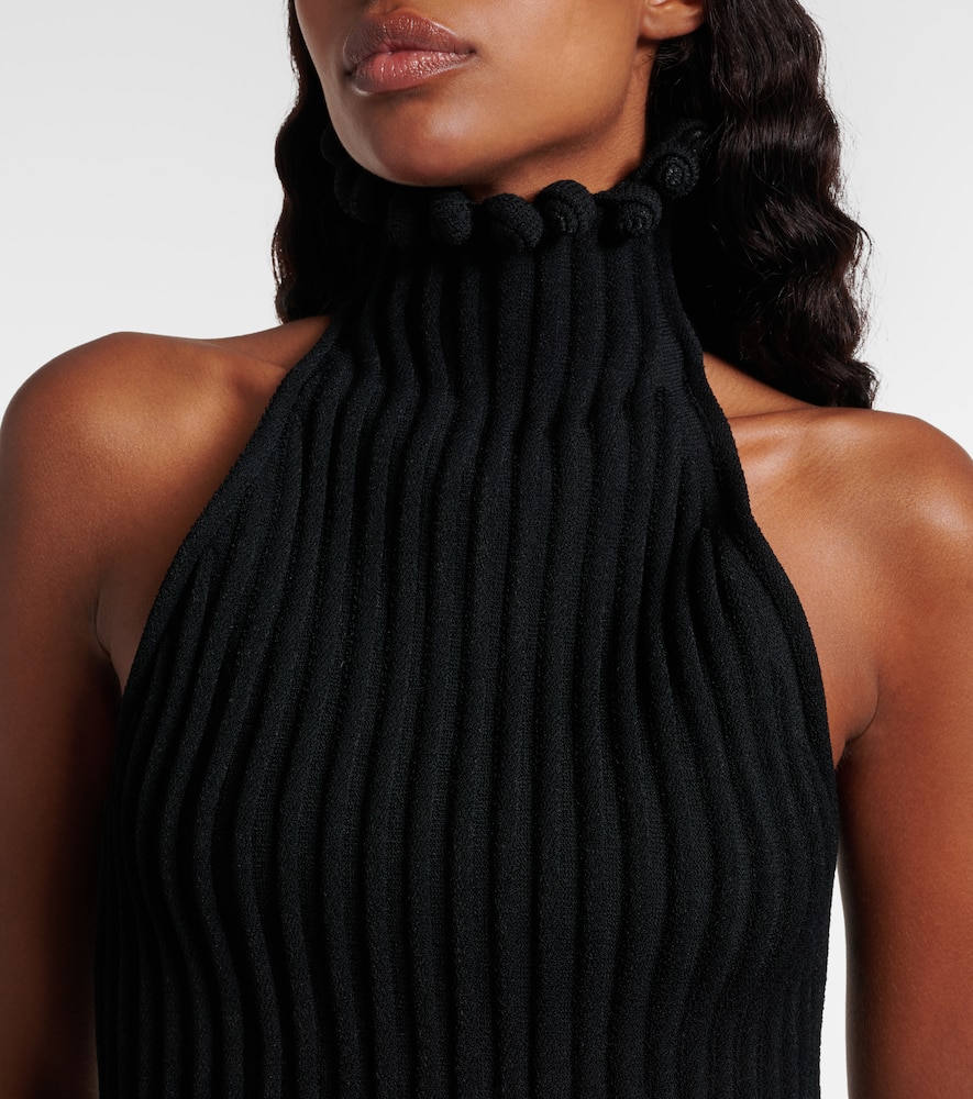 Alaïa Ribbed-knit Halter Top With Wavy Finish In Black