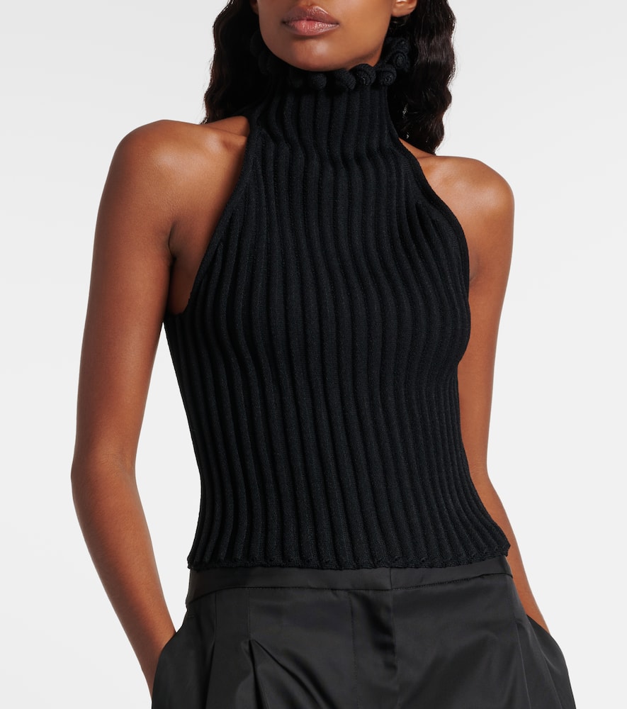 Alaïa Ribbed-knit Halter Top With Wavy Finish In Black