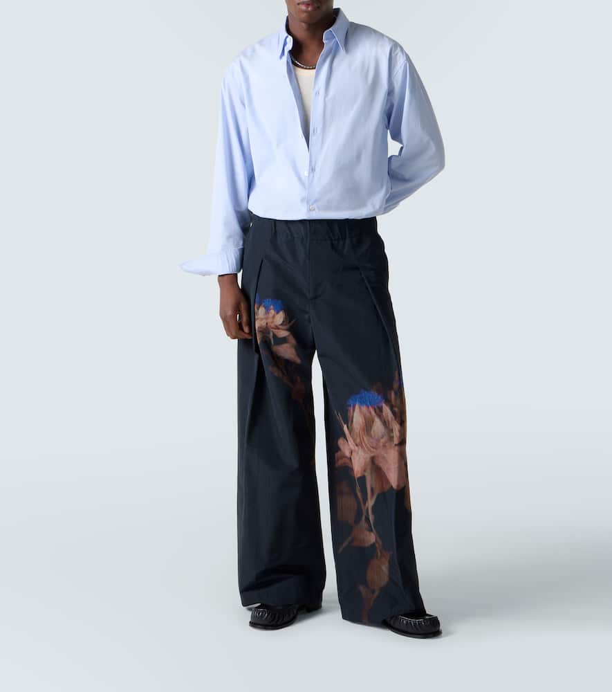 Dries Van Noten Pilan Floral Wool-blend Taffeta Wide-leg Pants In Black