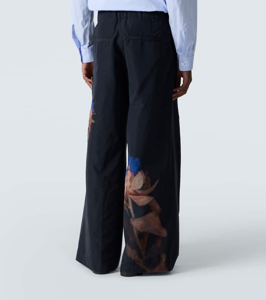 Dries Van Noten Pilan Floral Wool-blend Taffeta Wide-leg Pants In Black