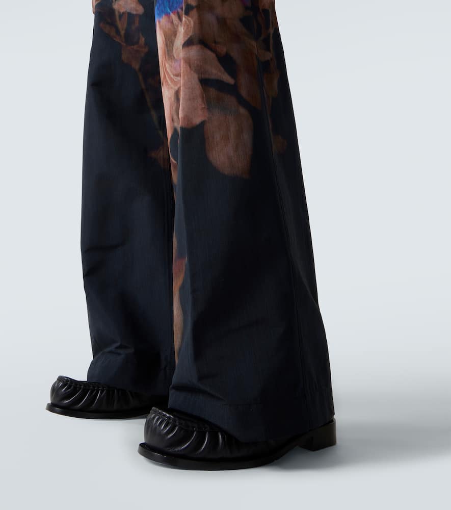Dries Van Noten Pilan Floral Wool-blend Taffeta Wide-leg Pants In Black