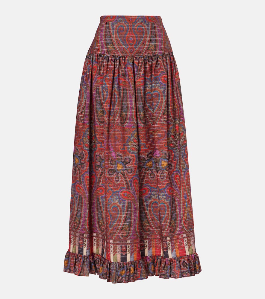 Printed high-rise cotton maxi skirt