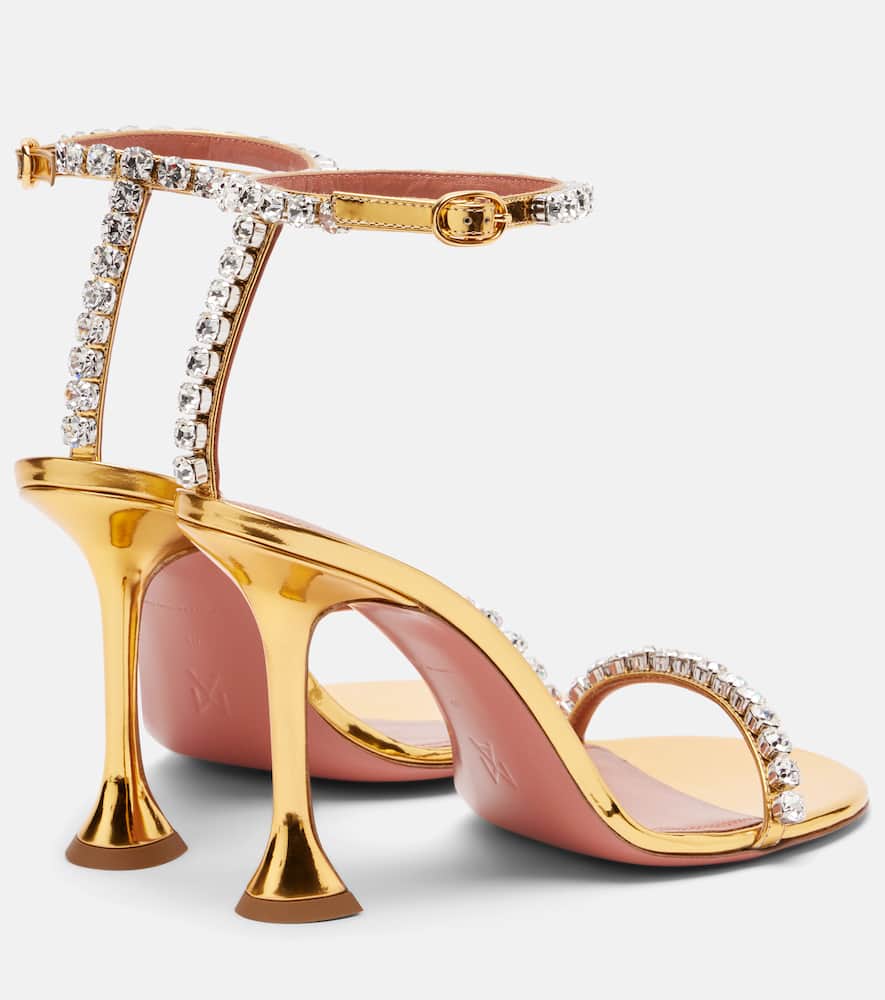 Amina Muaddi Gigi 95 Embellished Leather Sandals In Gold