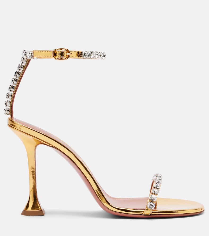 Amina Muaddi Gigi 95 Embellished Leather Sandals In Gold