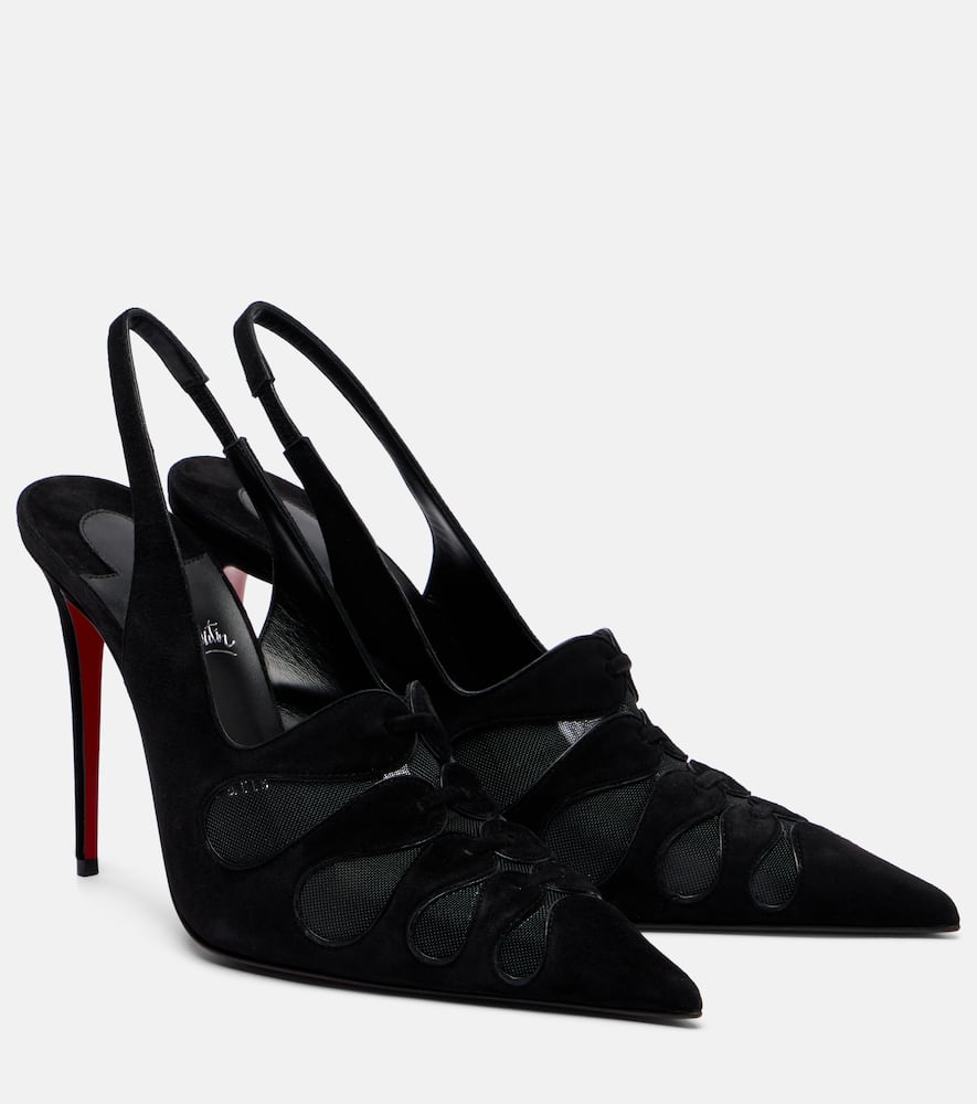 Christian Louboutin Circus Max Suede And Mesh Slingback Pumps In Black