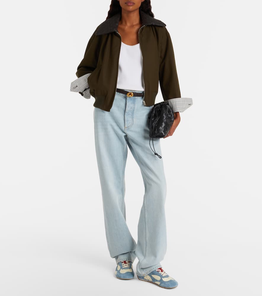 Bottega Veneta Leather-trimmed Cotton Twill Blouson Jacket In Green
