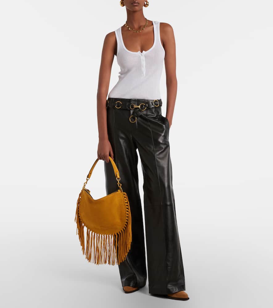 Isabel Marant Oskan Fringed Suede Shoulder Bag In Yellow