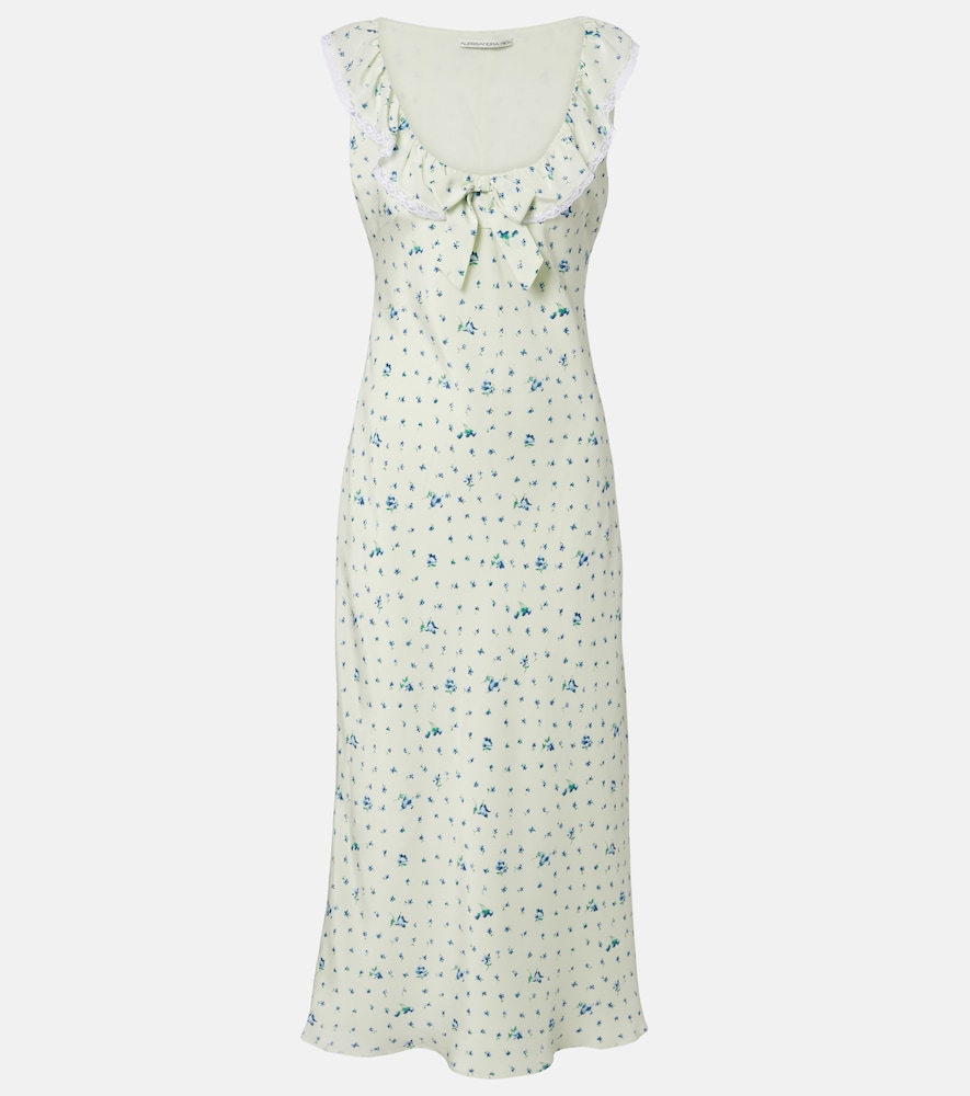Alessandra Rich Lace-trimmed floral silk midi dress