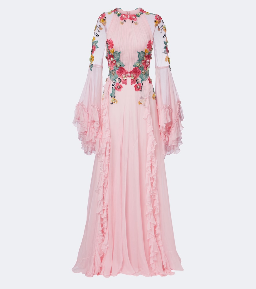 Costarellos Embellished floral-appliqué silk gown | Thumbnail 7