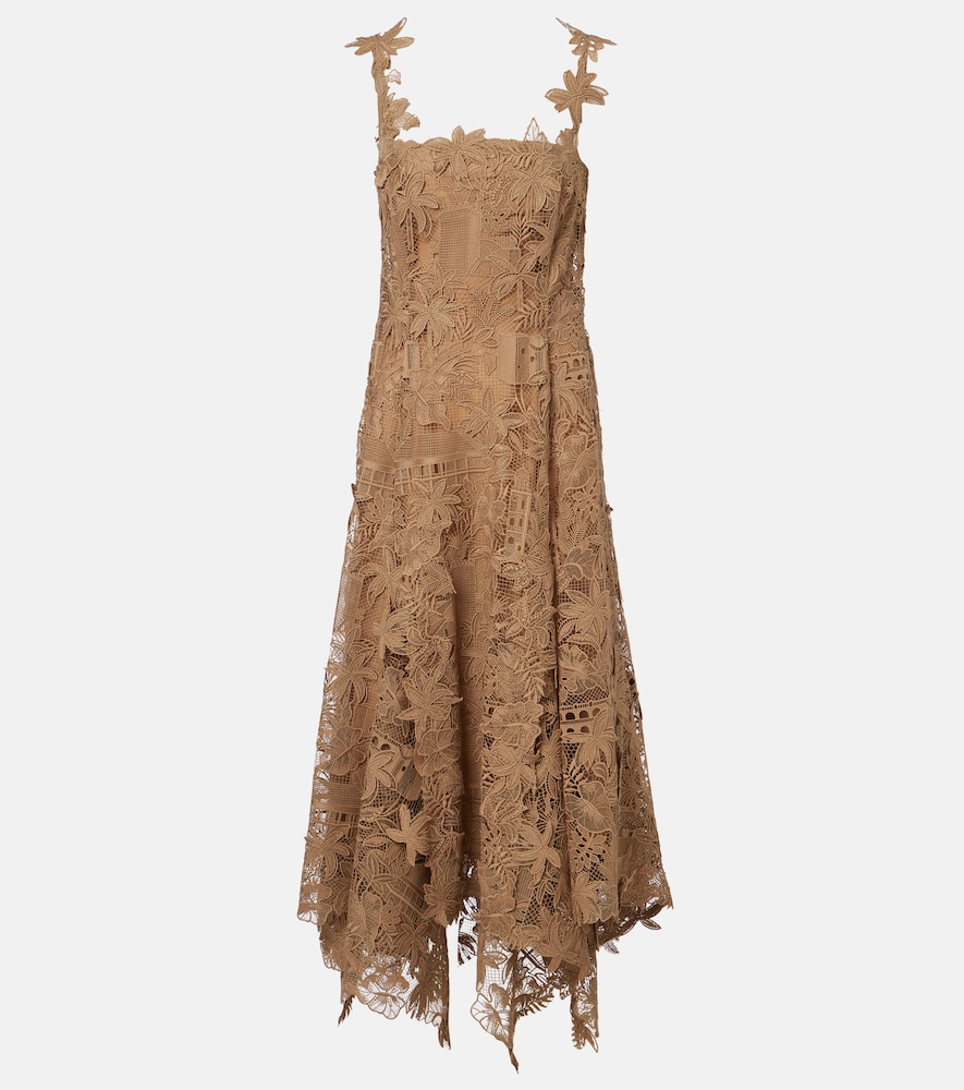 Oscar de la Renta Floral guipure lace midi dress