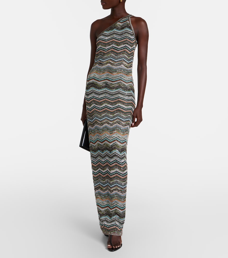 Missoni Zigzag one-shoulder lamé maxi dress
