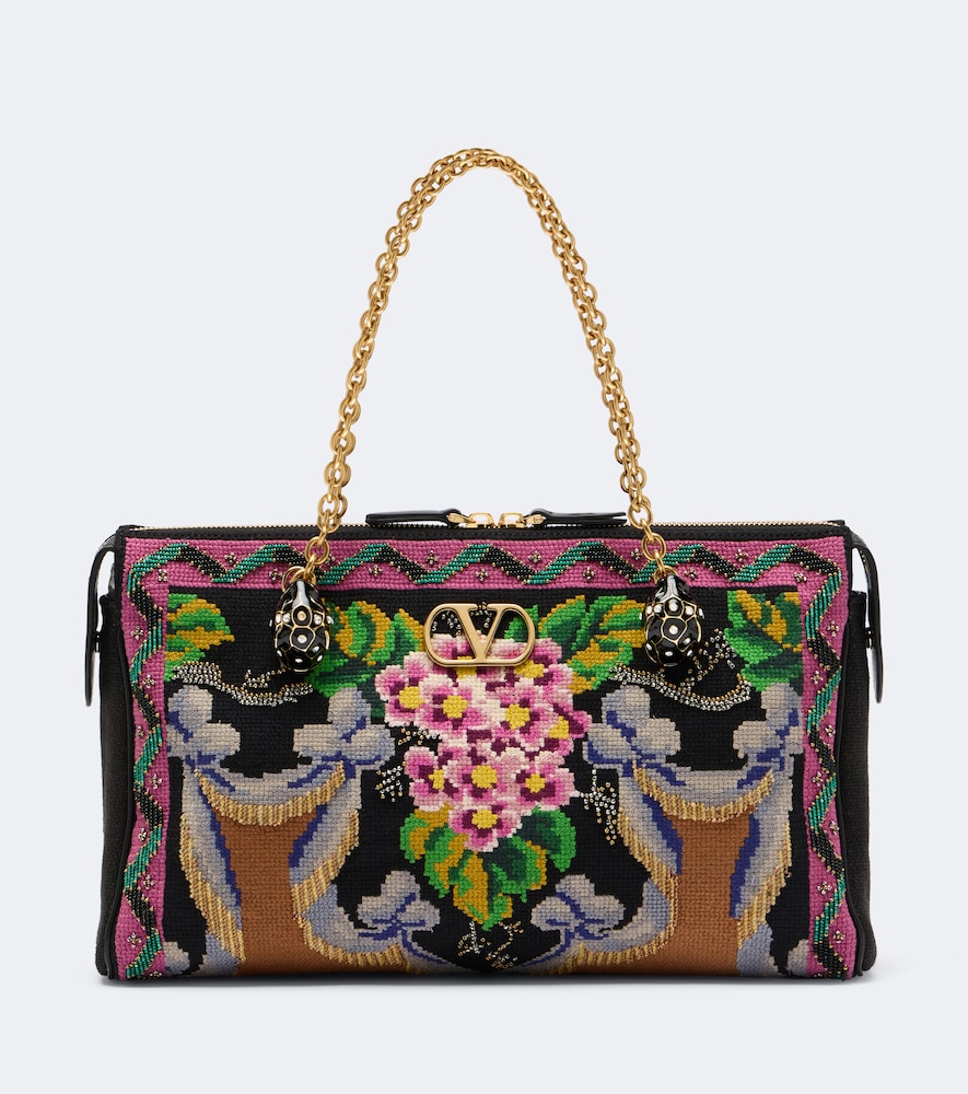 Bestickte Schultertasche Panthea VLogo Medium