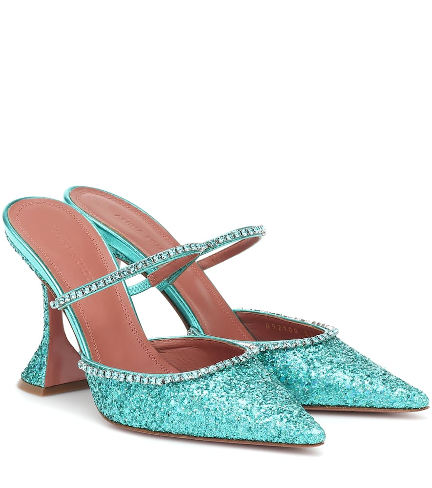 Click to view more detailed imagery on our partner's website Amina Muaddi Gilda Crystal-embellished Glitter Mules In Green