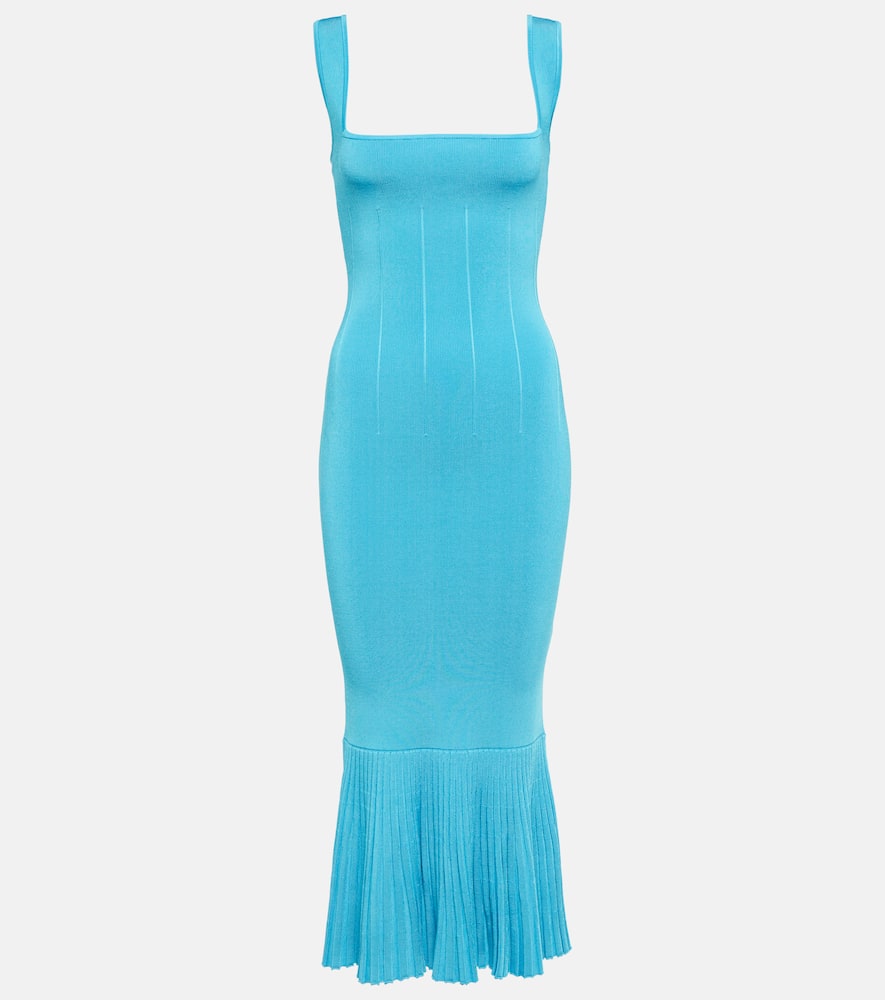 Galvan Atalanta Flared-hem Stretch-woven Midi Dress In Turquoise