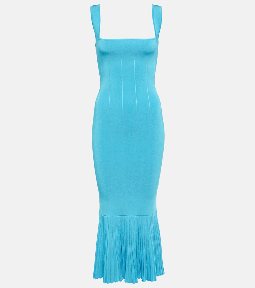 Shop Galvan Atlanta Knit Midi Dress In Turquoise