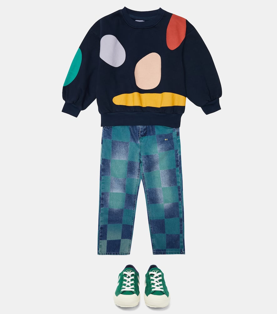 Bobo Choses Checkerboard Cotton Denim Pants In Navy
