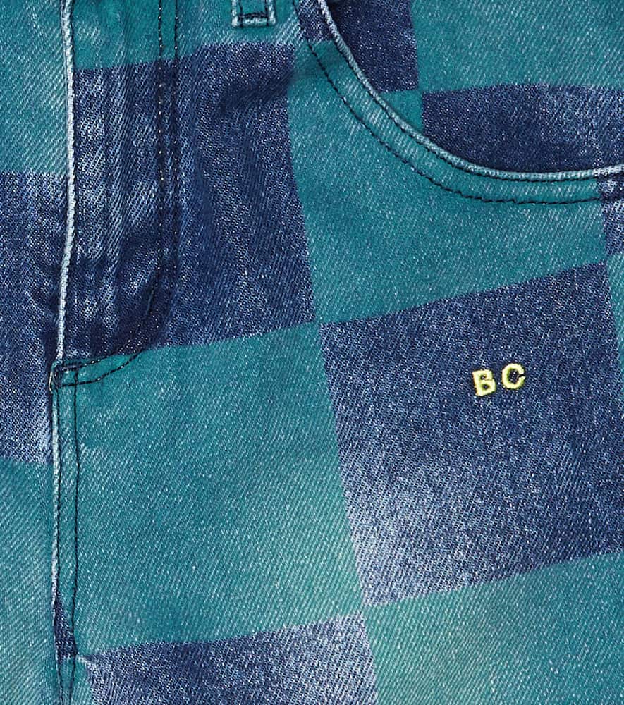 Bobo Choses Checkerboard Cotton Denim Pants In Navy
