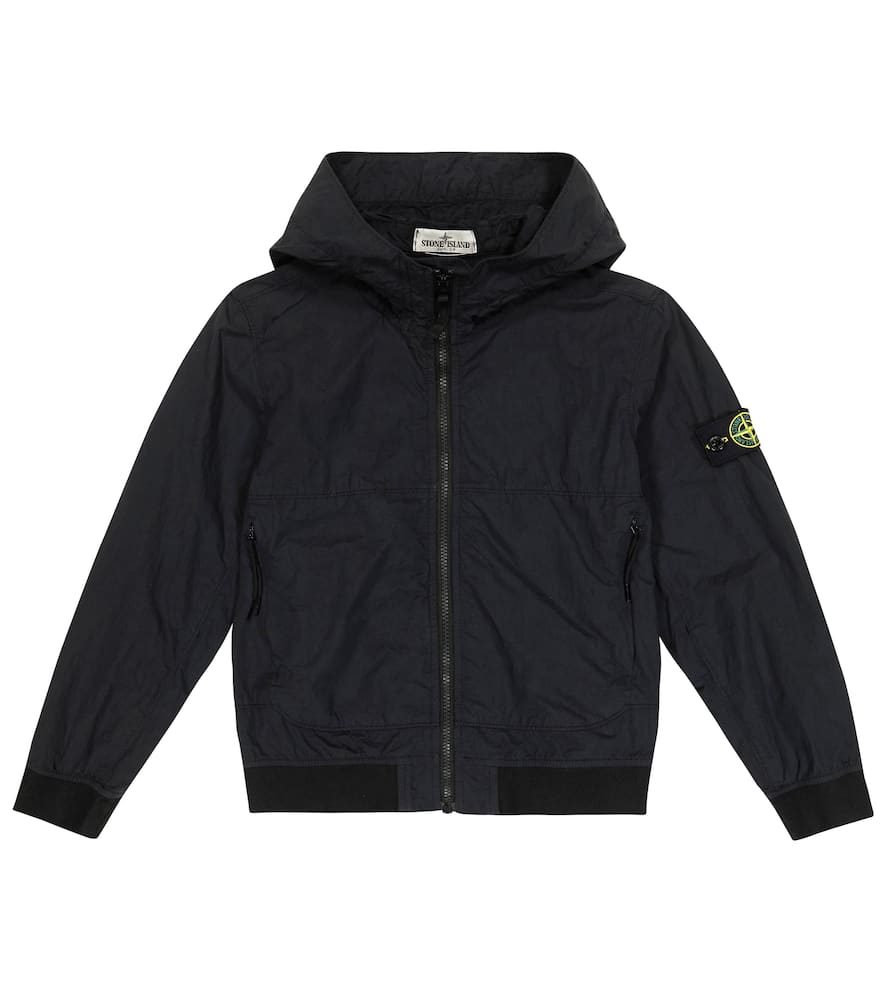 Stone Island Blue Cotton Hoodie With Logo In Black