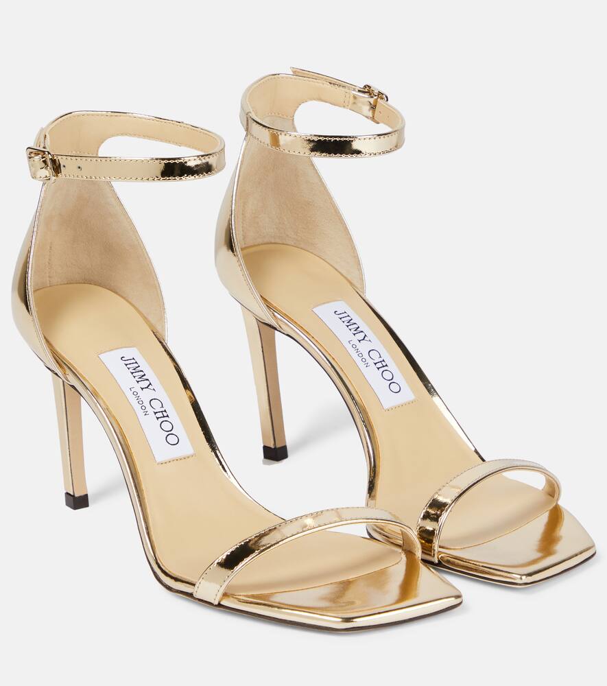 JIMMY CHOO ALVA 85 METALLIC LEATHER SANDALS