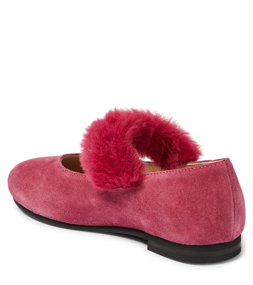 Il Gufo Faux Fur-trimmed Suede Ballet Flats In Pink