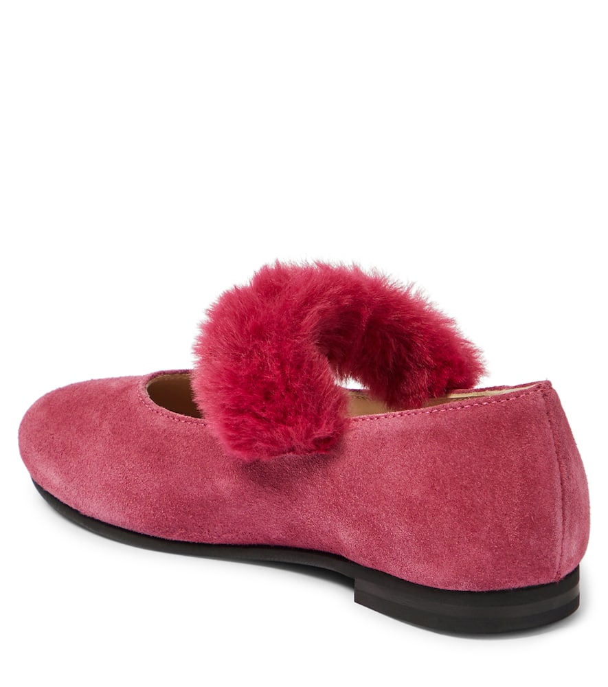 Shop Il Gufo Faux Fur-trimmed Suede Ballet Flats In Pink