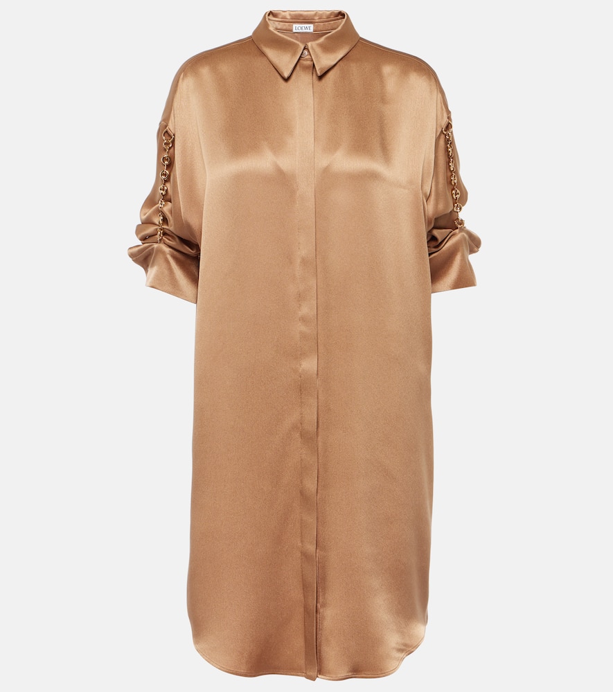 Chain-detail silk satin shirt dress
