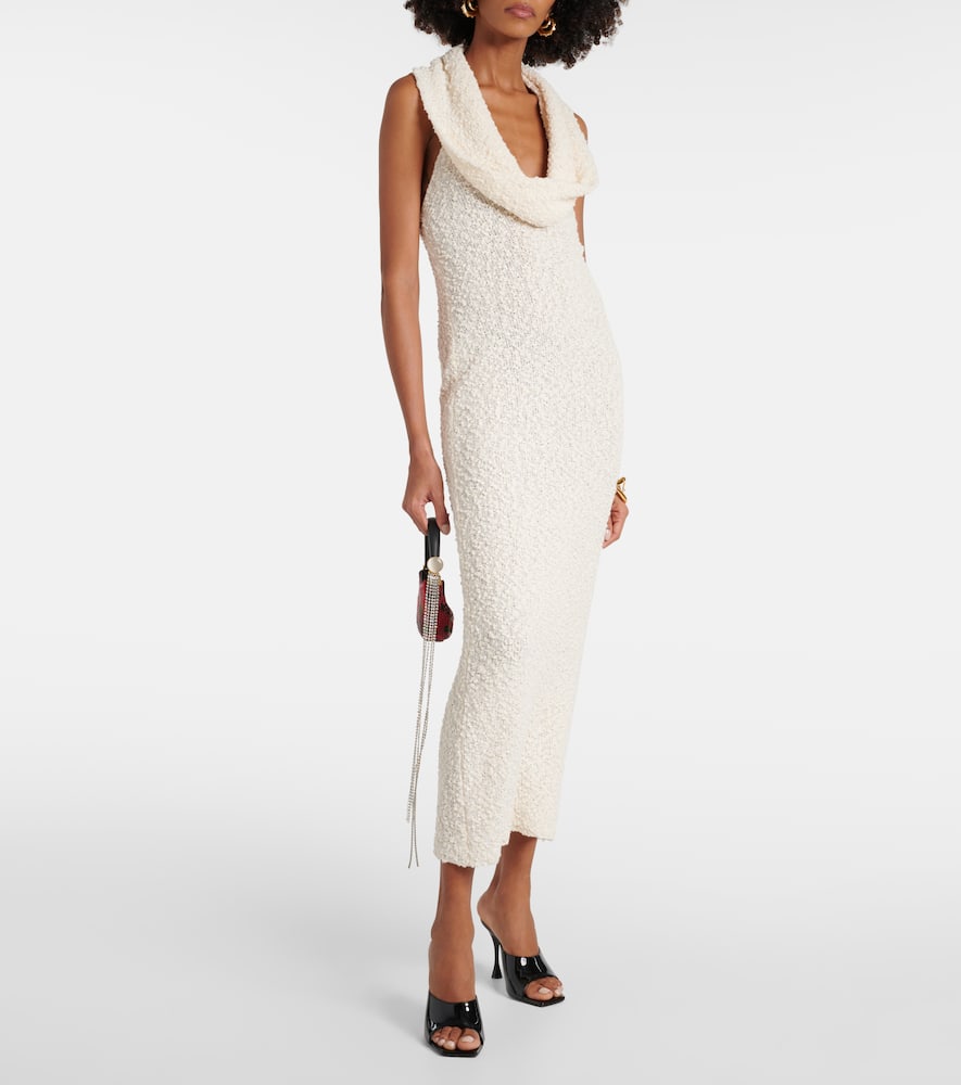 Magda Butrym Cotton Blend Knit Dress W/ Plunge Neck In Cream